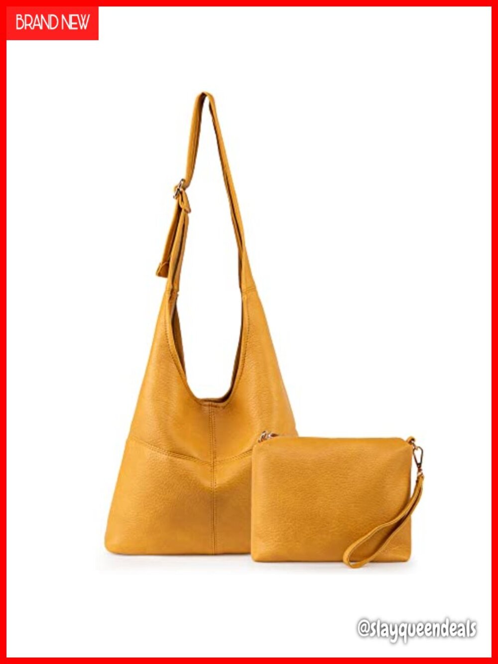 Vegan Leather Hobo Purse with Wristlet - Slouchy Shoulder Bag